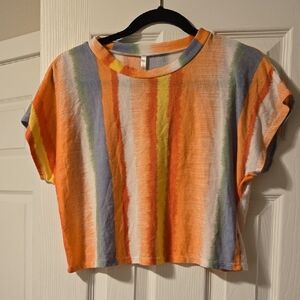 Goodtime USA Striped Orange Multicolor Crop Top - Casual Boxy Tee